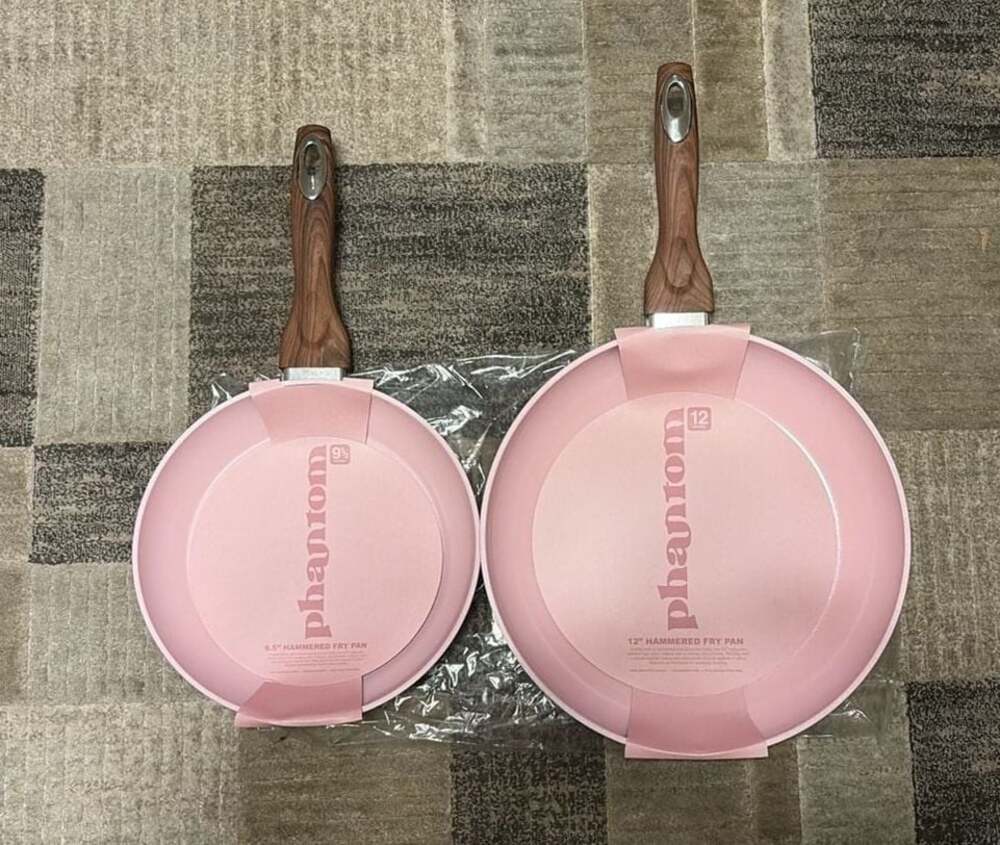 Rose Pink Phantom Chef Hammered 2-Piece Fry Pan 9.5/12-inch set